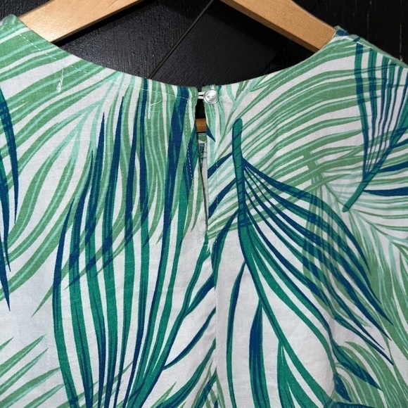 For Cynthia Linen Blend Boxy Ruffle Tropical Leaf Print Cropped Blouse Top Sz S - Picture 6 of 8